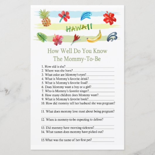Papier Hawaii Comment bien connaissez-vous le jeu de baby (Devant)