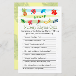 Papier Hawaii Nursery Rhyme Quiz jeu de baby shower