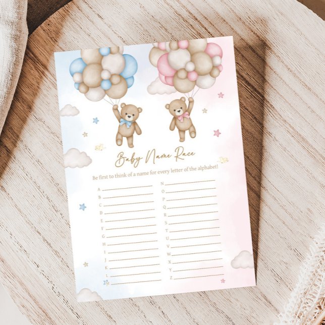 Papier He or She Bear Gender Reveal Baby Name Race Game (Bear Balloon He or She Gender Reveal Game)