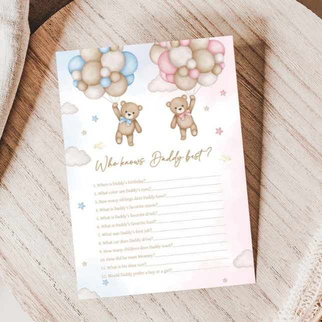Papier He or She Bear Gender Reveal Who knows Game (Bear Balloon He or She Gender Reveal Game)