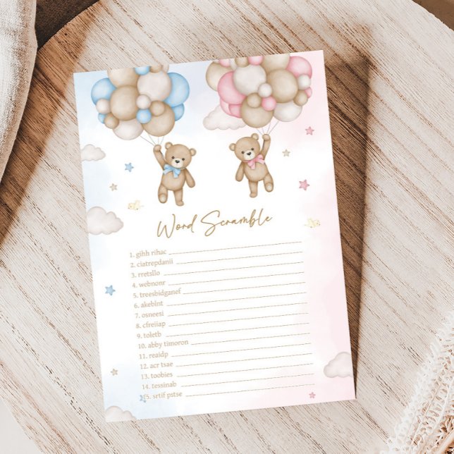 Papier He or She Bear Gender Reveal Word Scramble Game (Bear Balloon He or She Gender Reveal Game)