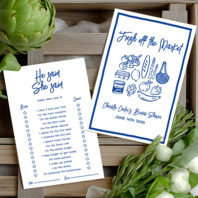 Papier He Said She Said Blue Bridal Shower Game (He Said She Said Blue Bridal Shower Game)