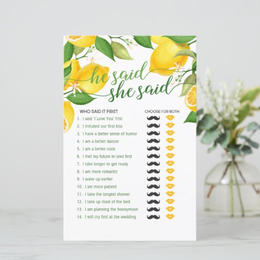 Papier He Said She Said Game - Citron (Debout devant)