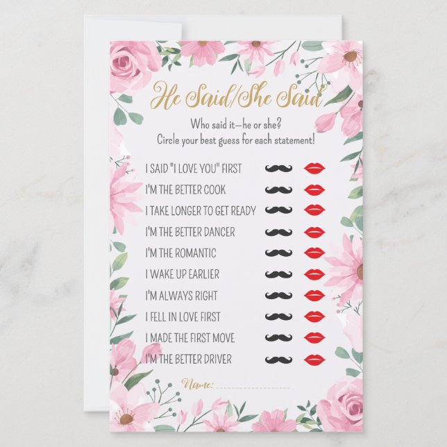 Papier He Said, She Said Love in Bloom Shower Game (Devant)