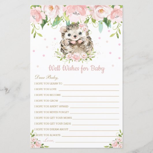 Papier Hedgehog rose Floral Wives for Baby Card (Devant)