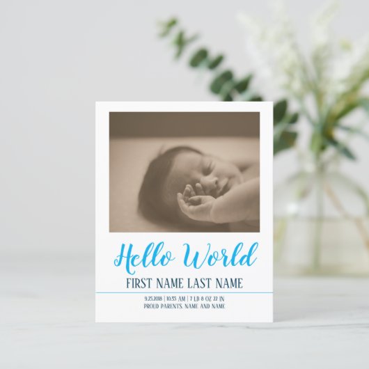 Papier Hello World - faire-part de naissance avec photo (Debout devant)