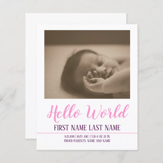 Papier Hello World - faire-part de naissance avec photo (Devant / Derrière)