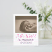 Papier Hello World - faire-part de naissance avec photo (Debout devant)