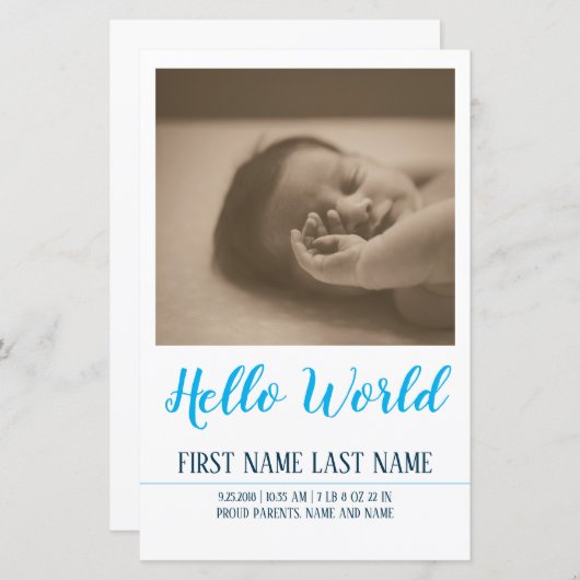 Papier Hello World - faire-part de naissance avec photo (Devant / Derrière)