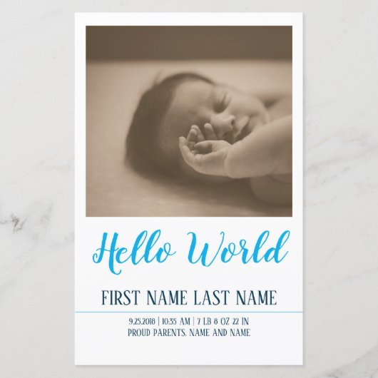 Papier Hello World - faire-part de naissance avec photo (Devant)