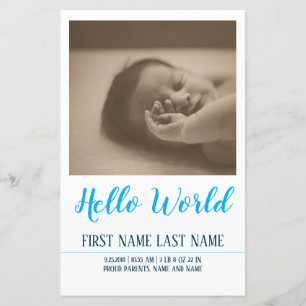 Papier Hello World - faire-part de naissance avec photo