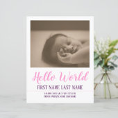 Papier Hello World - faire-part de naissance avec photo (Debout devant)