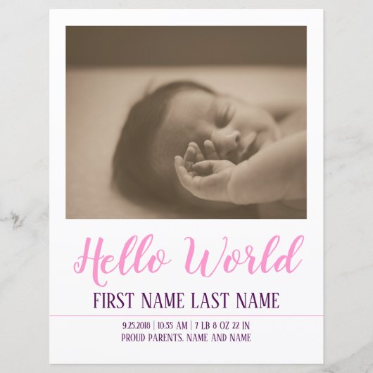 Papier Hello World - faire-part de naissance avec photo (Devant)