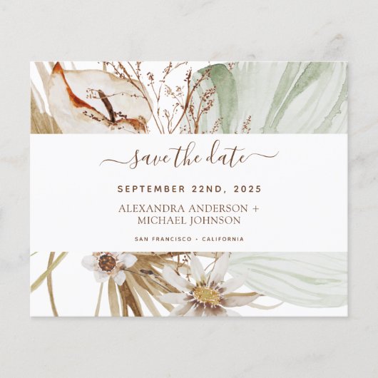 Papier Herbe des Pampas de Budget Boho Save the Date (Devant)