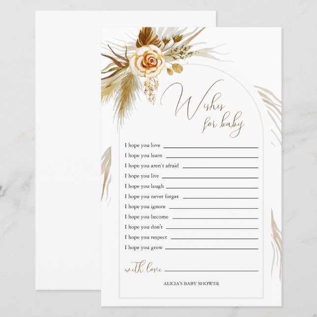 Papier Herbe des Pampas élégante Vœux de Baby Shower pour (Devant / Derrière)