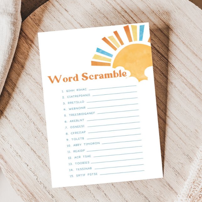 Papier Here Comes the Son Baby Shower Word Scramble Game (Here Comes the Sun Baby Shower Game)