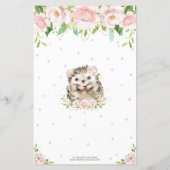 Papier Hérisson rose Baby shower Floral Jeu de Bingo (Dos)