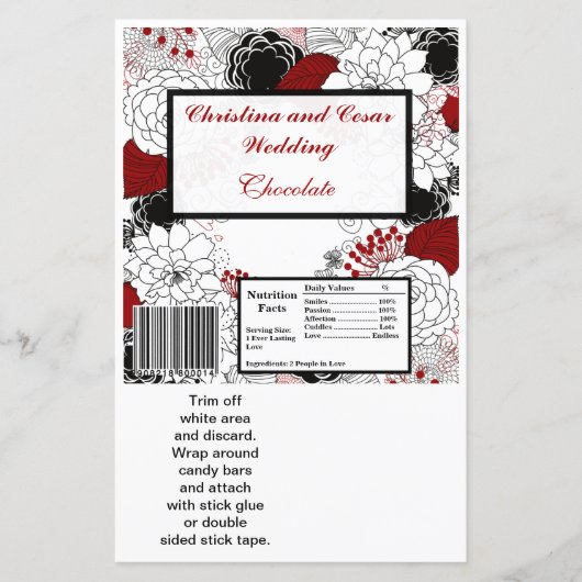 Papier Hershey's Large Bar Wrapper Black Flowers Rouge Le (Devant)