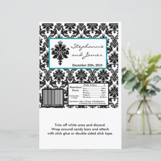 Papier Hershey's Large Bar Wrapper Black Turquoise Damask (Debout devant)