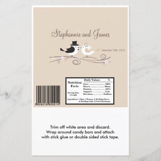 Papier Hershey's Large Bar Wrapper Mariage Birds Bride (Devant)