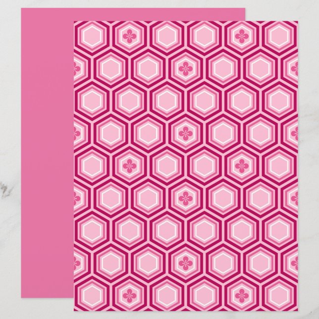 Papier Hexagonal Kimono Imprimer, Bourgogne et rose (Devant / Derrière)