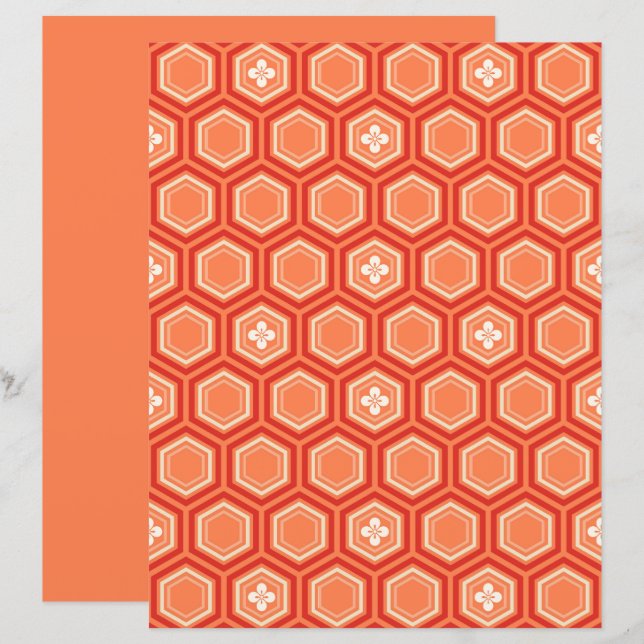 Papier Hexagonal Kimono Print, Mandarin Orange (Devant / Derrière)
