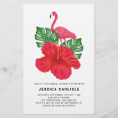Papier Hibiscus et Flamant rose Invitation à la douche nu (Devant)