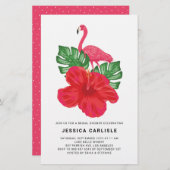 Papier Hibiscus et Flamant rose Invitation à la douche nu (Devant / Derrière)