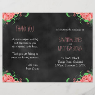 Papier Hibiscus Noir Rose Floral Bi-Fold Wedding Programm