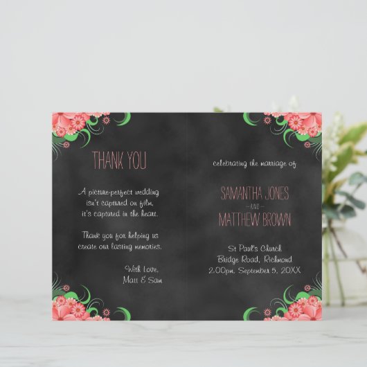 Papier Hibiscus Noir Rose Floral Bi-Fold Wedding Programm (Debout devant)