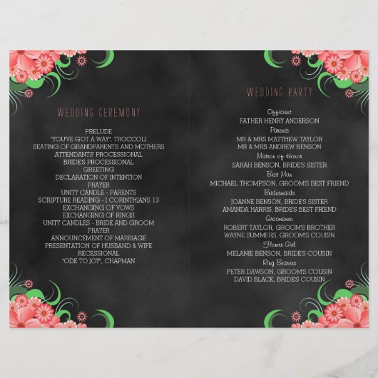 Papier Hibiscus Noir Rose Floral Bi-Fold Wedding Programm (Dos)