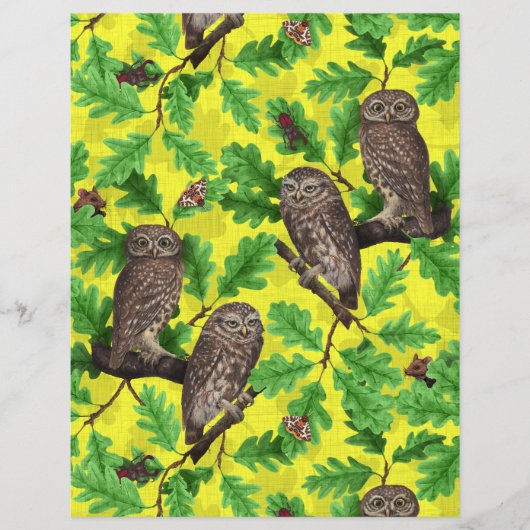 Papier Hiboux dans la forêt sur fond jaune citron (Devant)