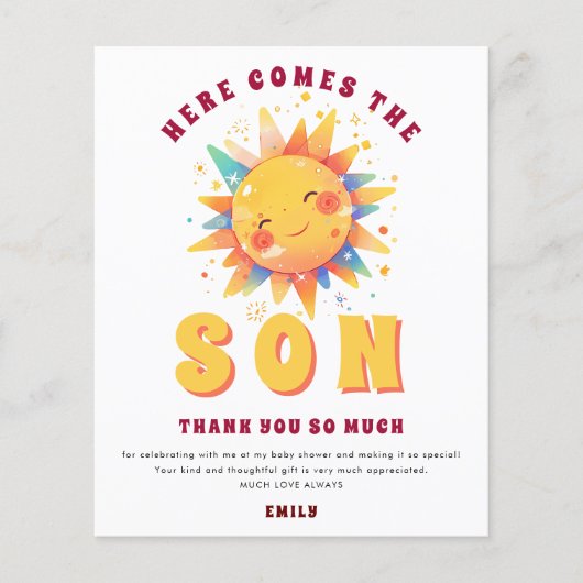 PAPIER Hier komt de zoon Baby shower dank u Flyer (Voorkant)