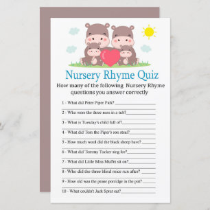 Papier Hippo famille Nursery Rhyme Quiz jeu de baby showe