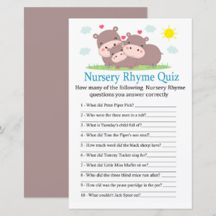 Papier Hippo Nursery Rhyme Quiz jeu de baby shower