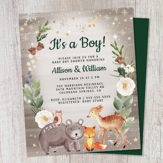 Papier Hiver Bois Animaux Couples Baby shower Invitation