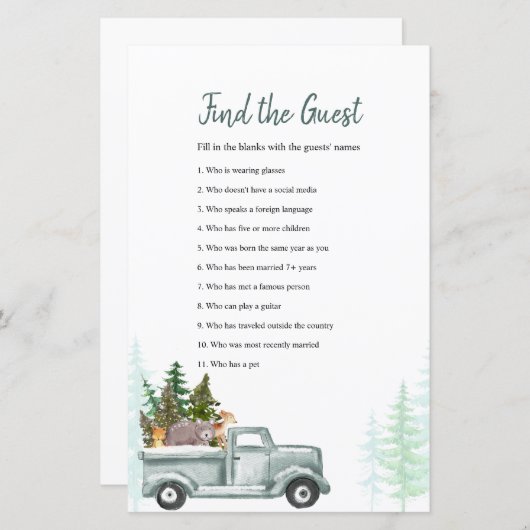 Papier Hiver Bois Animaux Trouvez le jeu Invité (Devant / Derrière)