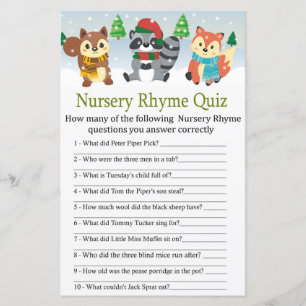 Papier hiver boisé animal Nursery Rhyme Quiz jeu
