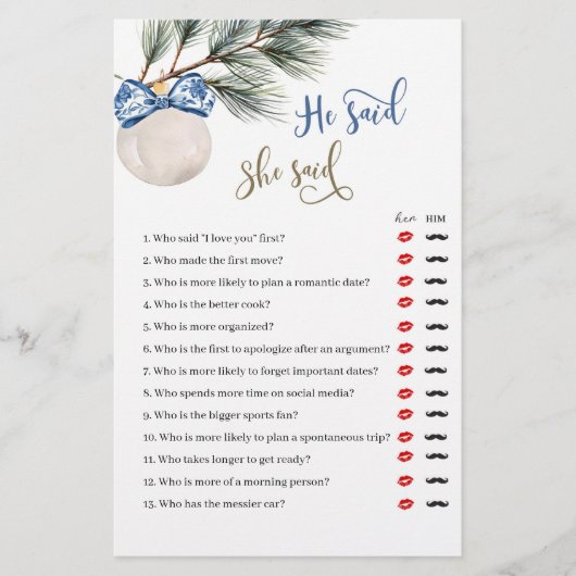 Papier Hiver Chinoiserie Bow Il A Dit Qu'Elle A Dit Jeu (Devant)