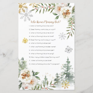 Papier Hiver Floral Blanc Qui Connaît Maman Meilleur Jeu