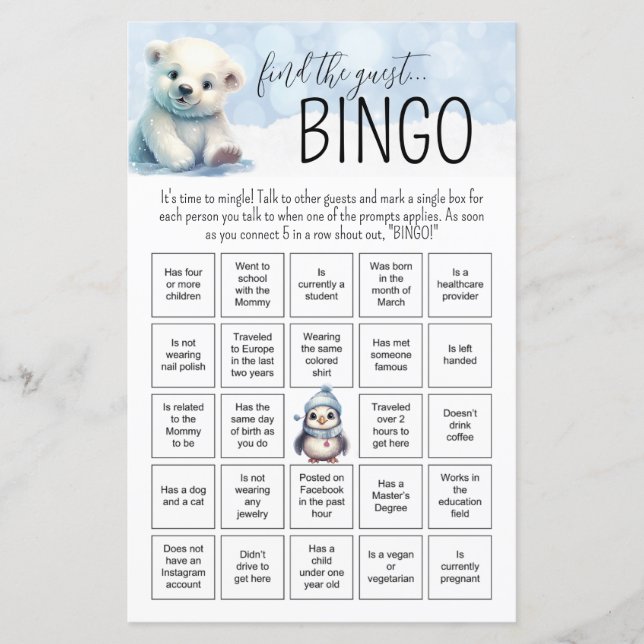 Papier Hiver Froid Dehors Bingo Baby shower Jeu (Devant)