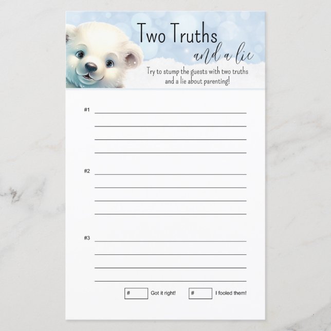 Papier Hiver Froid Hors Baby shower Deux vérités jeu (Devant)