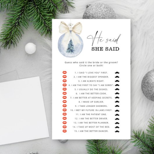 Papier Hiver Il dit qu'elle a dit jeu de douche nuptiale