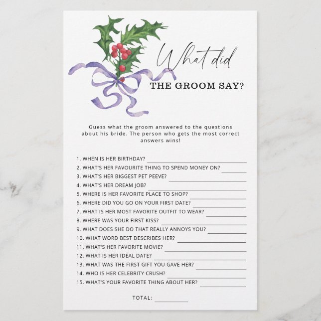 Papier Hiver Que a dit le marié jeu de mariage (Devant)