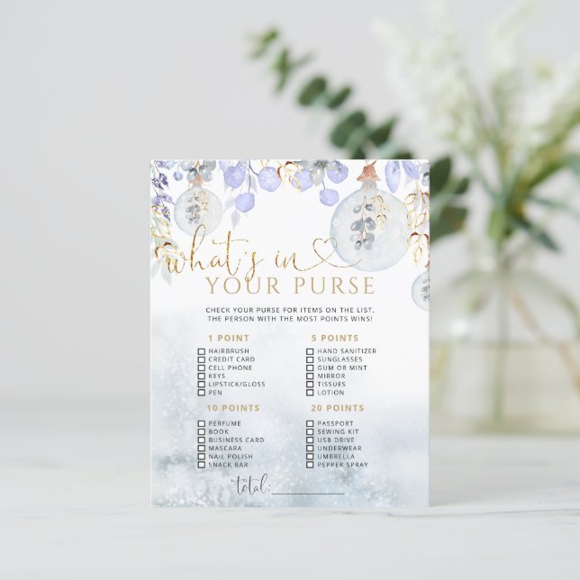 Papier Hiver Quel est votre sac à main jeu de baby shower (Debout devant)