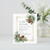 Papier Hiver Red Berries Pine Cones Mariage (Debout devant)