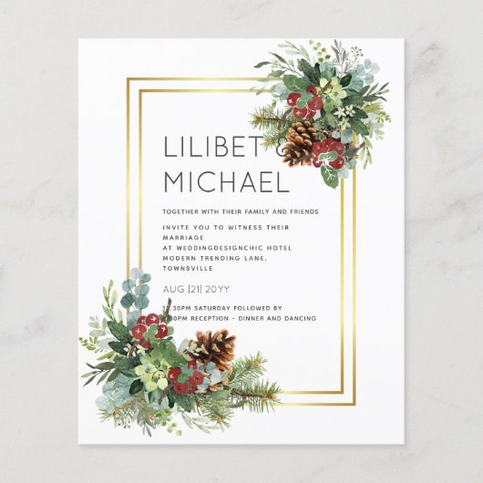 Papier Hiver Red Berries Pine Cones Mariage (Devant)