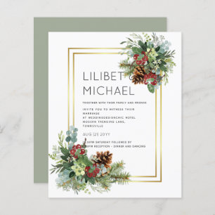 Papier Hiver Red Berries Pine Cones Mariage