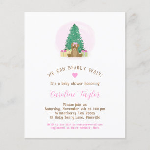 Papier Hiver Teddy Bear Girl Baby shower Invitation