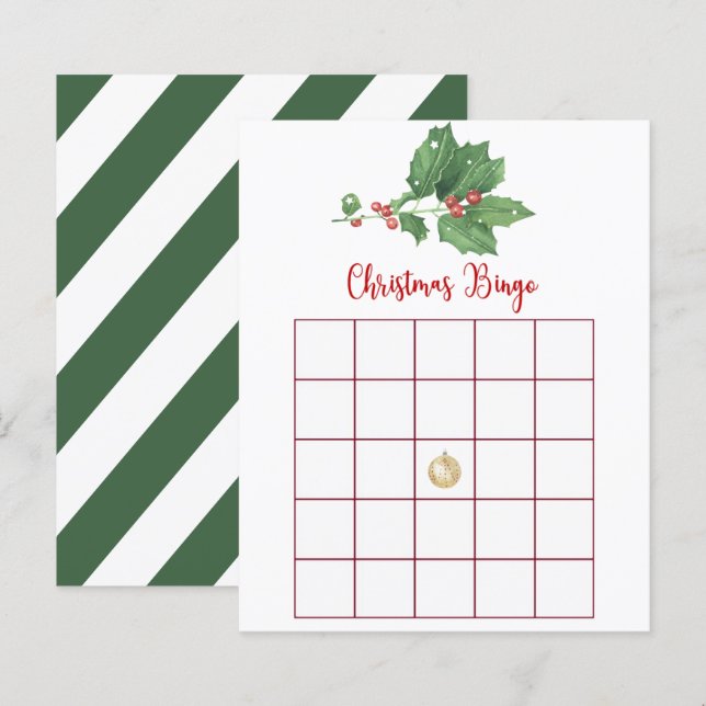 Papier Holly Wreath Christmas Bingo Card (Devant / Derrière)